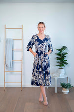 Load image into Gallery viewer, Navy Flower Midi Dress
