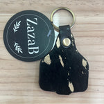 Load image into Gallery viewer, Cattle Tag Cowhide Keyring Glod &amp; Black
