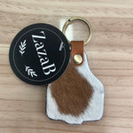 Load image into Gallery viewer, Cattle Tag Cowhide Keyring Tan &amp; White
