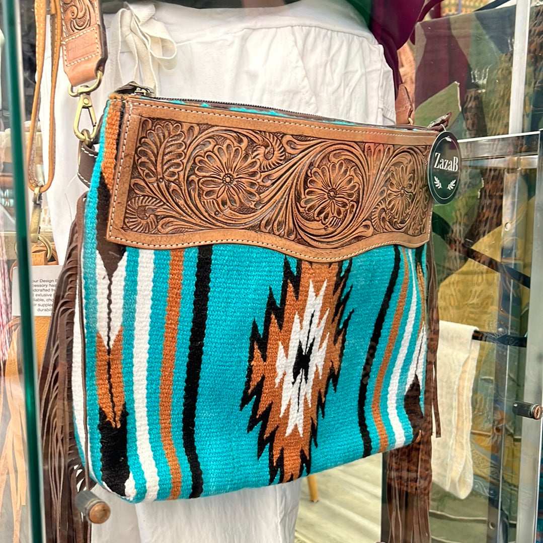 Bag Tooled Brown Turq Saddle Blanket