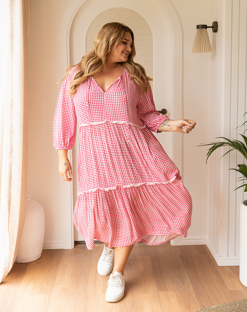 Lily Pink Gingham Maxi Dress